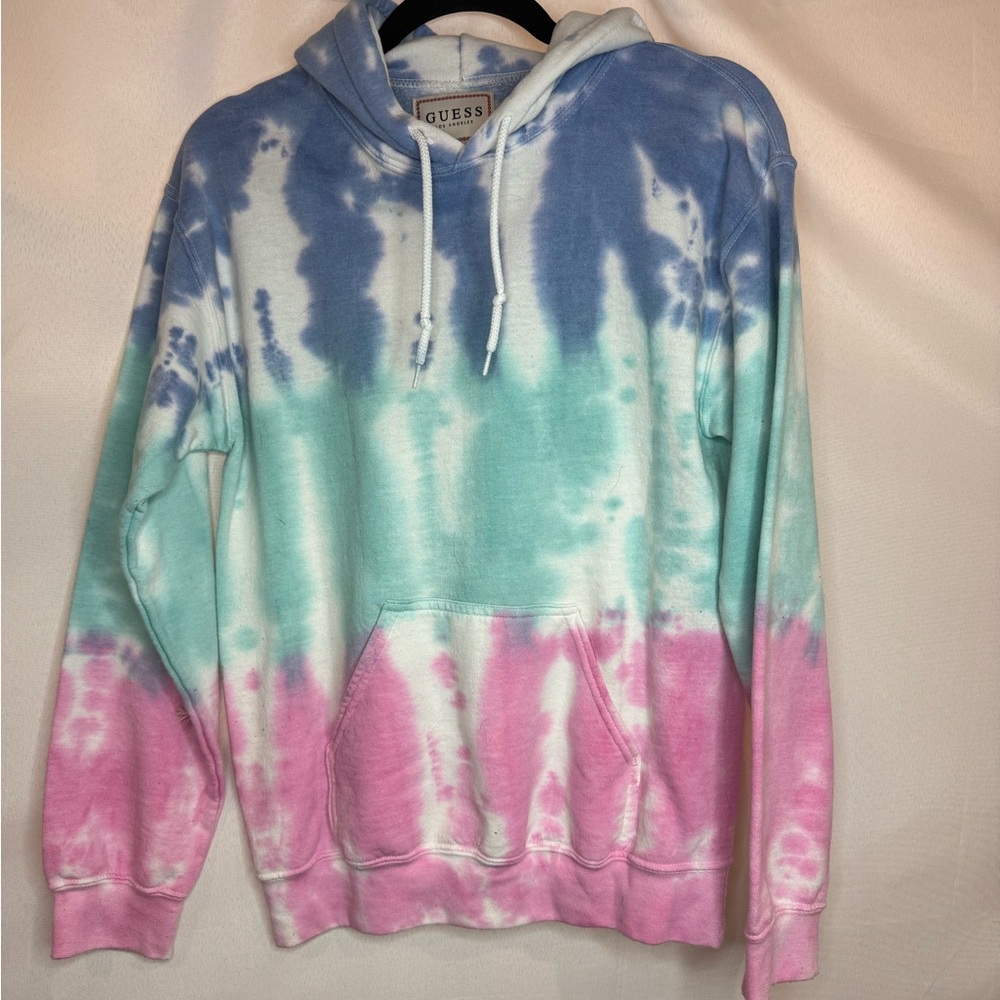Guess Tie-Dye Hoodie in Blue, Green, and Pink